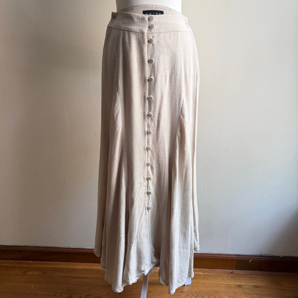 Third Form‎ Linen Blend Maxi Skirt Beige XXS Button Down